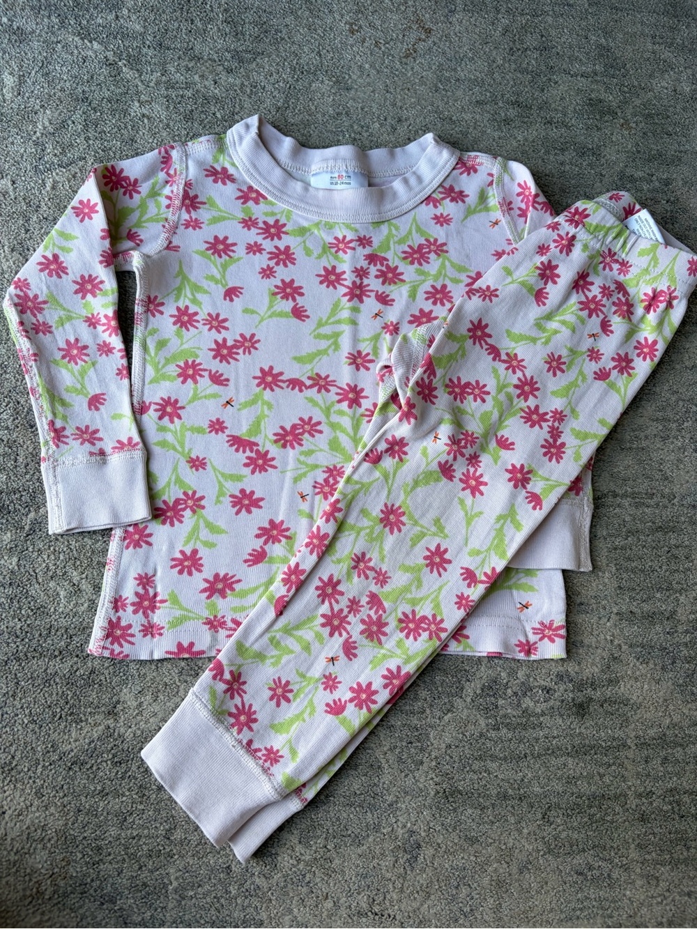Hanna Andersson Pink Floral Daisy Dragon Fly Cotton Long Sleeve Pajamas 18-24 M